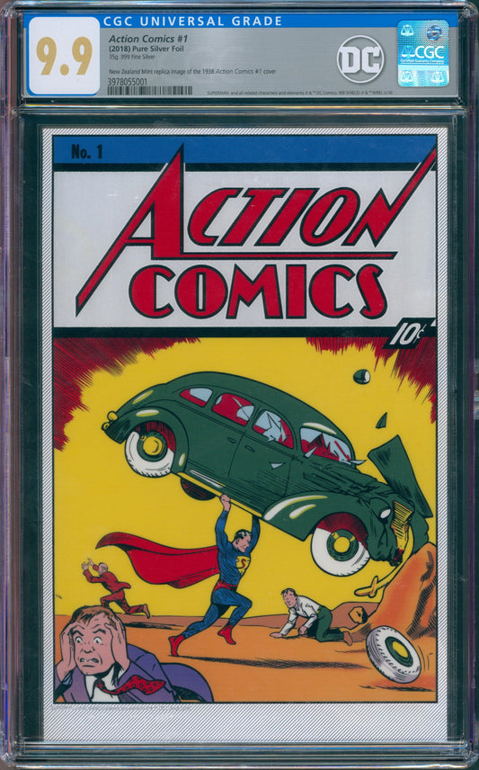 Action Comics #1 Pure Silver Foil.  35g .999 Fine Silver  New Zealand Mint Replica Image of the 1938 Action Comics #1 Cover