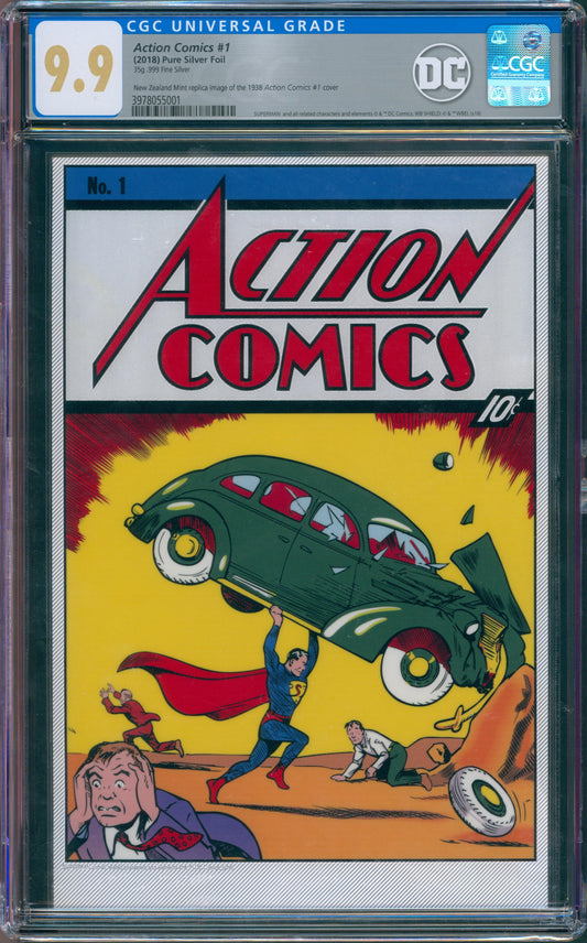 Action Comics #1 Pure Silver Foil. 35g .999 Fine Silver New Zealand Mint Replica Image of the 1938 Action Comics #1 Cover