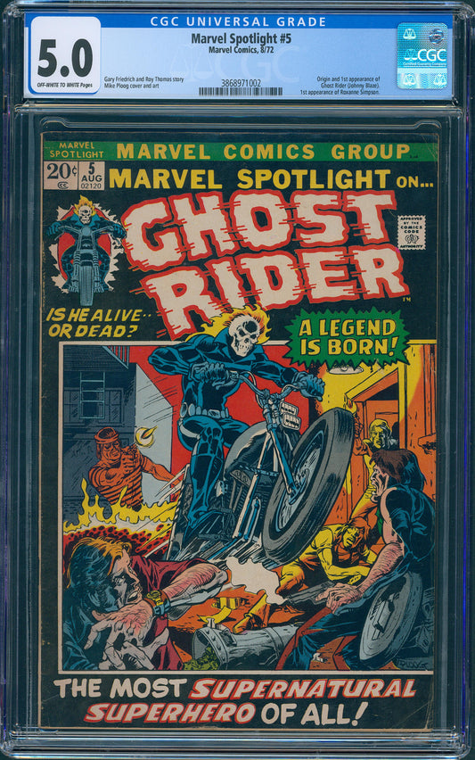 Marvel Spotlight #5 1st App. of the Ghost Rider & Roxanne Simpson. Cover art by Mike Ploog.
